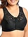 Delimira Women's Front Closure Full Coverage Wirefree Racerback Lace Plus Size Bra Black 40D