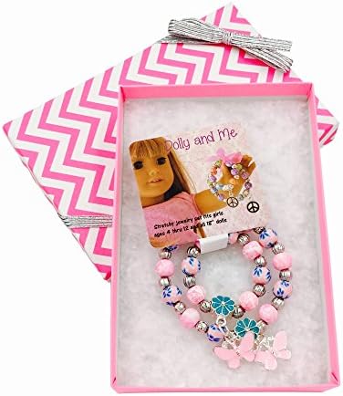 Dolly &amp; Me Matching Charm Bracelet Boxed Gift Set for Girl &amp; 18 inch Doll (Pink/Blue Butterfly)