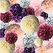 Ponwec 24 pcs Tissue Paper Pom Poms for Party and Wedding Backdrop Decorations, 6-14 inch Pink DIY Paper Flowers Crafts for Festival, Tissue Flowers Lanterns for Baby Shower and Nursery Wall dec