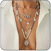 cotwdi Boho Necklace Layered Western Necklaces for Women Bohemian Turquoise Beaded Necklaces Gold Coin Sun Pendant Necklace Country Concert Western Jewelry Set Cowboy Cowgirl Accessories