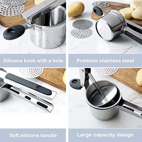 Stainless Steel Potato Ricer with 3 Interchangeable Fineness Discs