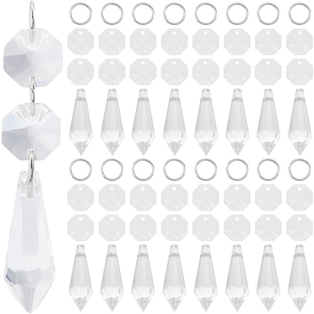 SOFPLATE 1 Box 20pcs 38mm Chandelier Replacement Crystals Lamp Crystal Replacements Glass Hanging Icicle Drops Pendant Prism with Octogan Link Kit for Chandelier Candle Lamp Diy Decoration Supplies