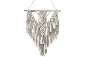 HARWAVE Macrame Wall Hanging, Handmade Boho Woven Wall Hanging with Tassel, Wall Decor for Bedroom Living Room Nursery Apartment (White)