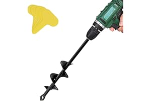 VUIYA Garden Auger Drill Bit, Plant Transplant Rapid Planter, Auger Spiral Bit for Bulbs Bedding Tulips Iris Flower Composting Umbrella Hole Digger - 3/8” Hex Drive Drill (1.6 x 9 inch and 50 Label)