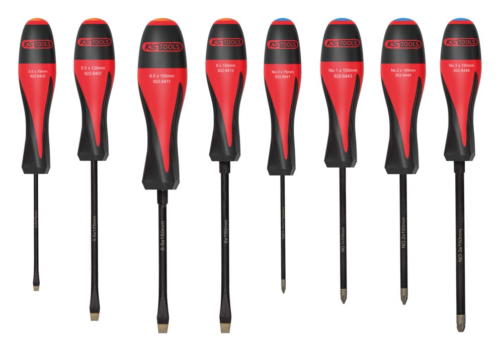 KS Tools 922.6440 Set of 8 Ultimategrip Screwdrivers, Slotted PZ - Practical and Easy to Use Repair Kit - Screwdriver Tool for DIY and Professional
