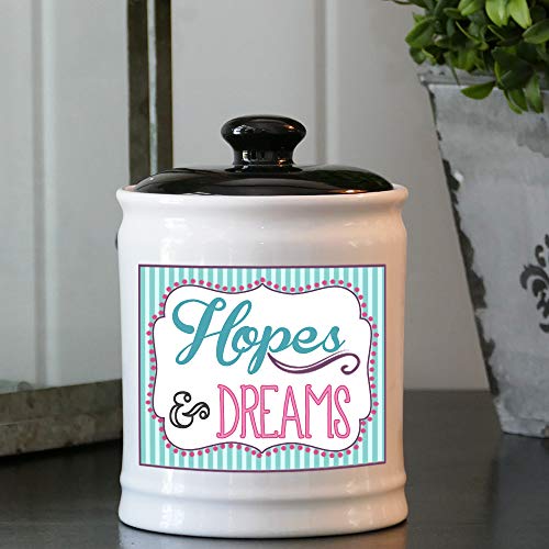 Tumbleweed - Hopes and Dreams - Round White Ceramic Jar with Black Lid - Blessings - Hope - Dream - Coin Bank Jars