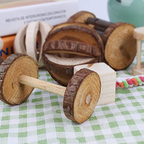 AriTan 7 Pcs Hamster Chew Natural Wooden Toys, Teeth Care for Small Animals Guinea Pig Rats Chinchillas Bunny Rabbits Bird Toys Accessories, Dumbells Exercise Bell Unicycle - Thumbnail 6