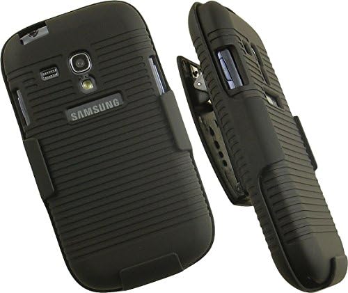 Case with Clip for Galaxy S3 Mini, Nakedcellphone Black Ribbed Hard Cover and Belt Hip Holster Combo for Samsung Galaxy S III Mini Phone (I8190N, I8190T, G730A, G730V, I8200N)