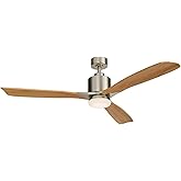 Kichler Ridley II 52" Ceiling Fan and Light Kit in Brushed Stainless Steel Oak Blade Finish, 3-Blade LED Ceiling Fan, 3000K, 