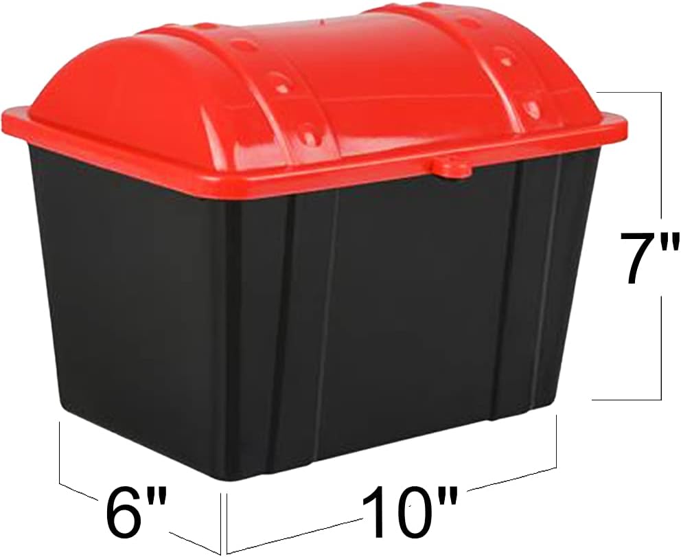 ArtCreativity Pirate Treasure Chest, 1 Black Chest with Red Cover, Plastic Treasure Chest, Functional Storage Chest for Toys, Perfect Prize Chest for Classroom, Great for Imaginative Play: Toys & Games