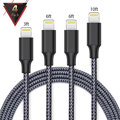 iPhone Charger,FAMMU Lightning Cable, 4Pack 3FT 6FT 6FT 10FT iPhone Cord for iPhone X/8/7/7 Plus/6s/6s Plus/6/6 Plus/SE/5s/5c/5,iPad/iPod (Black Gery)