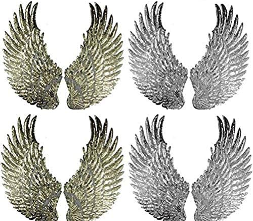 Cha Long 4 Pairs of Sequins Angel Wings Iron On Patch DIY Embroidered Applique Bling Wings for Jackets Cloth Decoration Gold and Silver