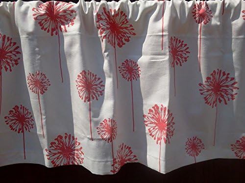 Coral Dandelion and White Valance Curtain, One Valance Curtain, 100% quality cotton Premier Prints drapery fabric; 52" Wide by 15" Long