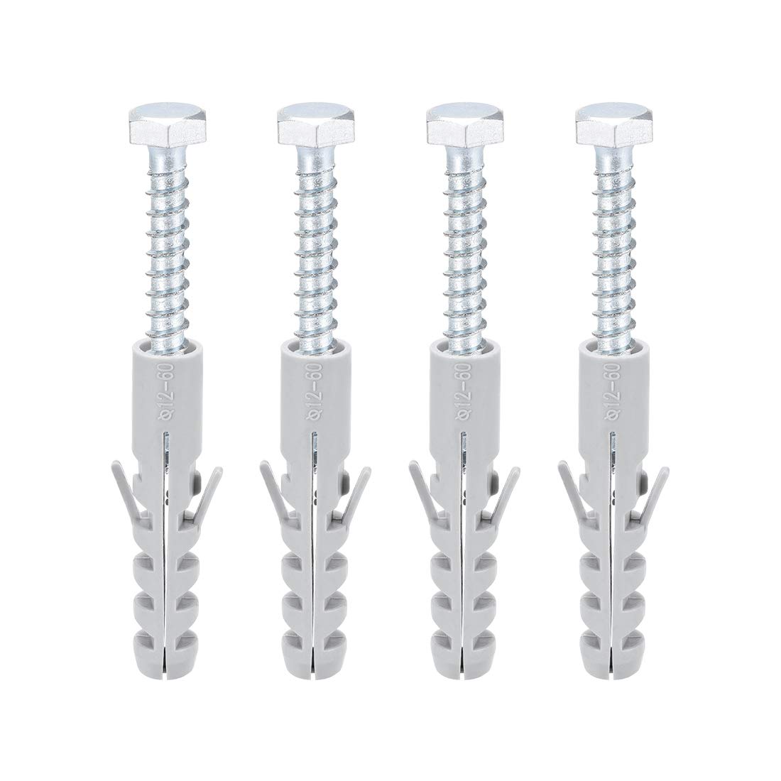 sourcing map 12x60mm Plastic Expansion Tube for Drywall with Hex Screws Gray 4pcs