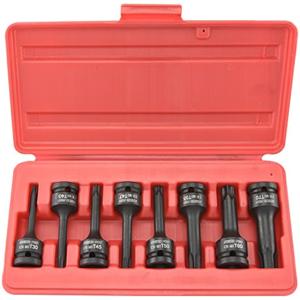 Neiko 01138B 1/2" Drive Torx Driver Impact Socket Set, Chrome
