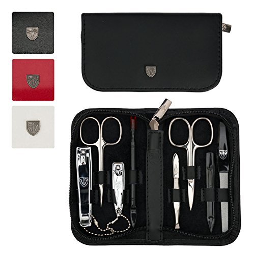 3 SWORDS GERMANY - 8 pieces Manicure & Pedicure Case, made of Genuine leather black - Quality: Made in Solingen