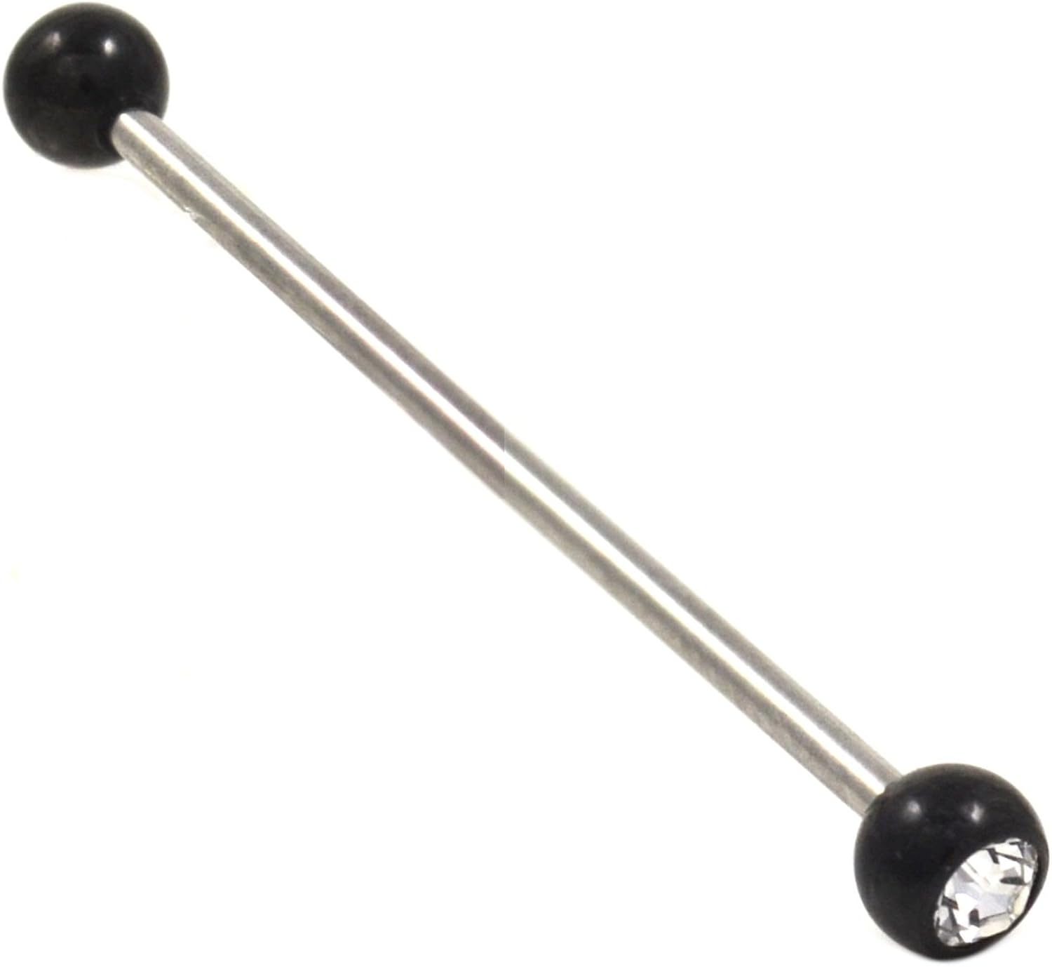 Stainless Steel Industrial Barbell Black PVD Clear Gem Ball