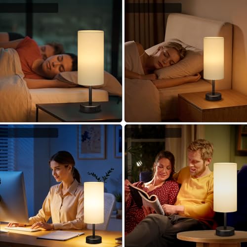 PreeOtti Bedside Lamp Touch Dimmable Table Lamp with USB A+C Charging Function, Linen Fabric Lampshade, Touch Lamp for Bedside Table, Living Room, Bedroom, Children's Room, Office (Includes Bulb)