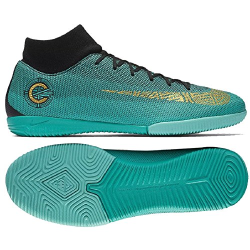NIKE Superfly 6 Academy CR7 IC Mens Soccer-Shoes AJ3567-390_9.5 - Clear Jade/MTLC Vivid Gold-Black