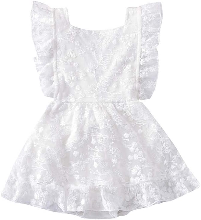 Newborn Baby Girl Romper Jumpsuit Bodysuit Tutu Lace Dress Summer Clothes Outfit with Headband 0-24M