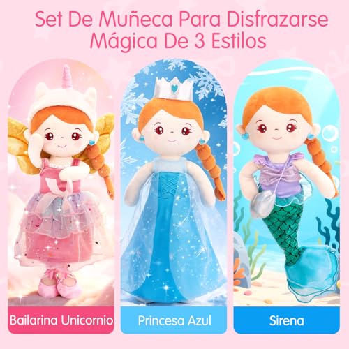 hahaland Unicornios Peluche Juguetes Niñas 3 años - Muñeca para Vestir con 3 Set de Ropa y Bolsa - Regalos Originales para Niñas 3 4 5 6 años