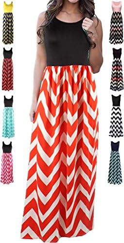 HanDanGe Women's Summer Chevron Striped Print Dress Tank Long Maxi Dresses For Women Orange-M