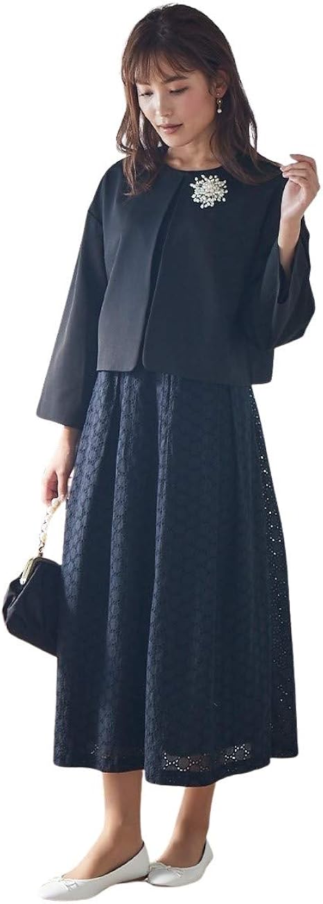 Amazon Nissen ニッセン 大きいサイズ フォーマルウェア ワンピース 入学式 卒業式用 入園 入学 卒園 卒業 総レース ワンピースアンサンブル 大きいサイズ有 黒 S ワンピース チュニック 通販