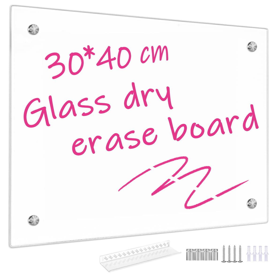 Umtiti 12" x 16" Glass Dry Erase Whiteboard for Wall, Frameless Small Glass White Board for Home, School, Office.Glass-WH3040