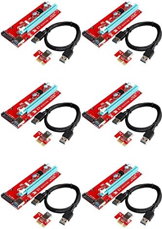 6-Pack VER 007S Upgraded PCI-E 16x to 1x SATA Powered GPU Graphic Card Crypto Currency Mining Riser Adapter Card with USB 3.0 Extension Cable