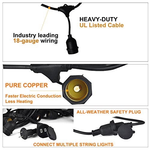 BRTLX-Commercial-Grade-Outdoor-Weatherproof-S14-LED-String-Lights-49Ft-with-15-Dropped-Sockets-15W-15Pcs-S14-LED-Edison-Filament-Bulb-Included-for-Patio-Courtyard-Porch-Wedding