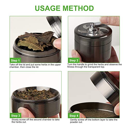 Herb Grinder, 2.5Inch 4 Pieces Spice Grinder with Foldable Hand Crank