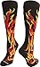 MadSportsStuff Flame Socks Athletic Over the Calf Socks (Black/Red/Gold, Small)