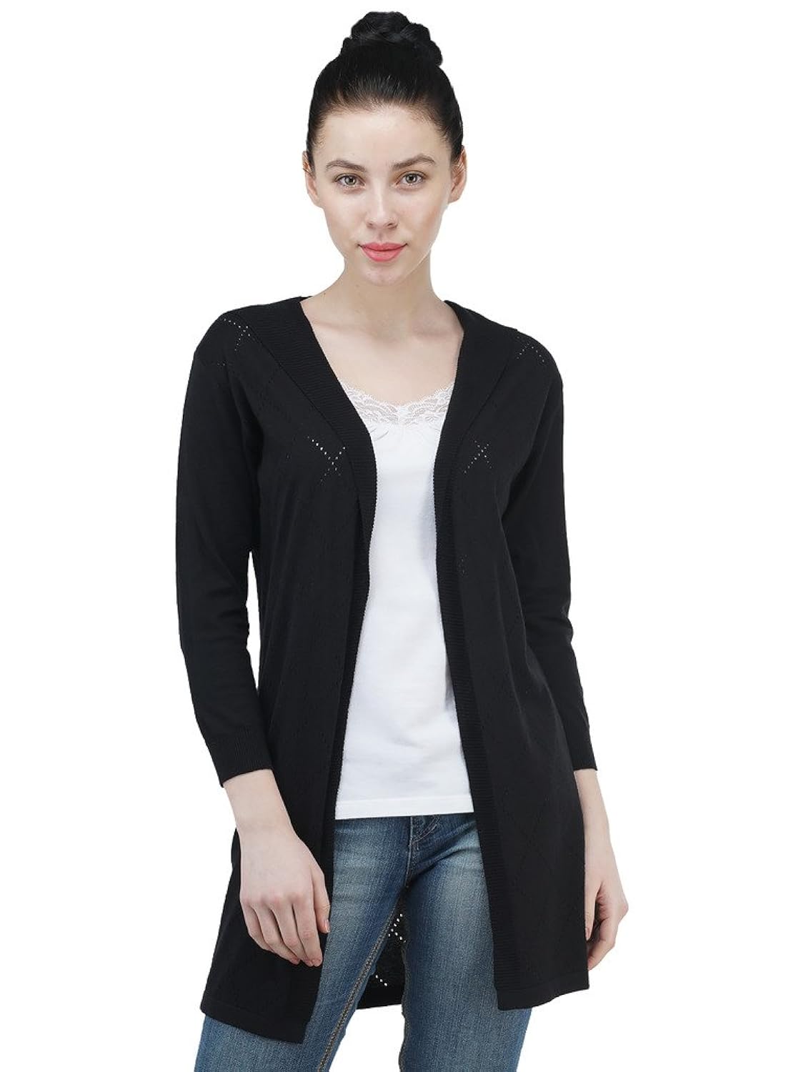 women's 3/4 th sleeves long open pointelle shrug