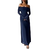 yontuxa Women Off Shoulder Bodycon Maxi Dress Long Sleeve Mesh Ruched Party Formal Wedding Guest Dresses