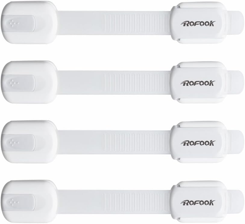 Cabinet Locks, Rofook Child Satety & Baby Proofing Lock for Drawer / Fridge / Toliet / Microwave Oven, Adjustable Multi Use Safety Strap Latches Locks - 4 Pack