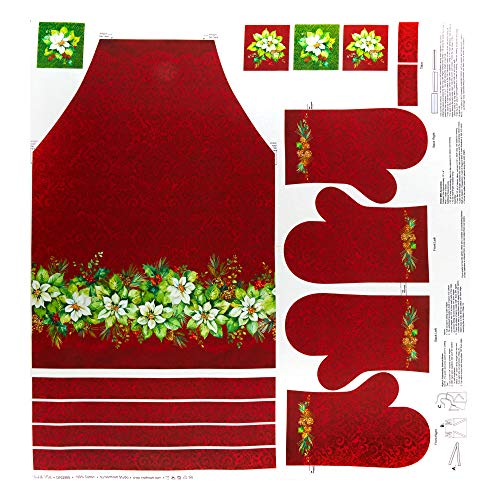 Northcott Deck the Halls Apron/Oven Mitt Panel 24'' Red Multi Fabric