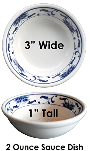 Ceramic Side Sauce Dish and Pan Scraper, 3 Inch, 2 Ounce, Blue Lotus, 6-Pack