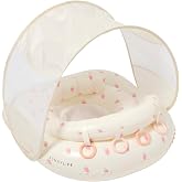 SUNNYLiFE Baby Float with Canopy &mdash; Infant Pool Float, Adjustable Fabric Seat, 4 Silicone Play Rings | 6-12 Months - Strawberry Sunshine Pink