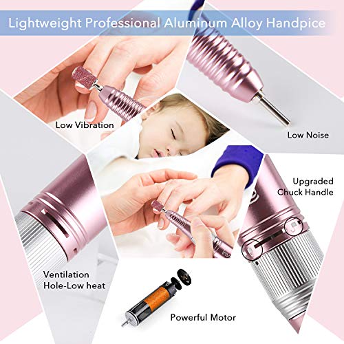 Professional Nail Drill Lavinda 30000RPM Electric Nail File, High Speed Low Heat LCD Display Manicure E File for Shaping, Buffing, Removing Acrylic Nails, Gel Nail with Drill Bits Foot Pedal, Pink - Thumbnail 3