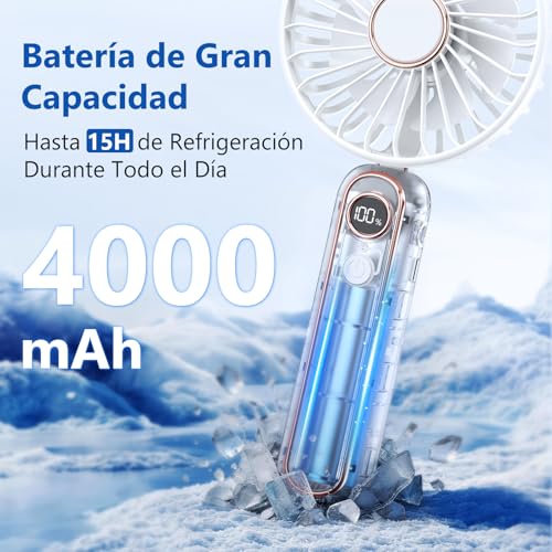 PALATALA Ventilador de Mano Portatil, 6 Velocidades Mini Ventilador Portatil Silencioso USB Recargable, Ventiladores Mano con Batería 4000mAh, Ventoinha Portable Plegable Fan para Camping Viajes Hogar