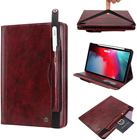 Boozuk Case for iPad Pro 12.9" 2018 - [Support Apple Pencil Charging] Premium Leather Folio Stand Protective Wallet Case Smart Cover with Pocket, Card Slot for iPad Pro 12.9 3rd Gen, Wein Red