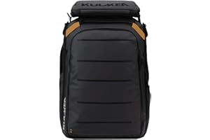 KULKEA Käydä 44L Travel Backpack - Spacious Carry On Backpack with Detachable Travel Pouch, Magnetic Water Bottle Pocket, Passport and Laptop Pocket - Convertible Boot Bag for Snow Sports (Black/Gold)