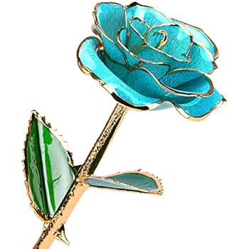 24k Gold Rose Flower with Long Stem Rose Dipped in Gold Gift for Women Girls on Birthday, Valentine's Day, Mother's Day, Christmas (Light Blue)
