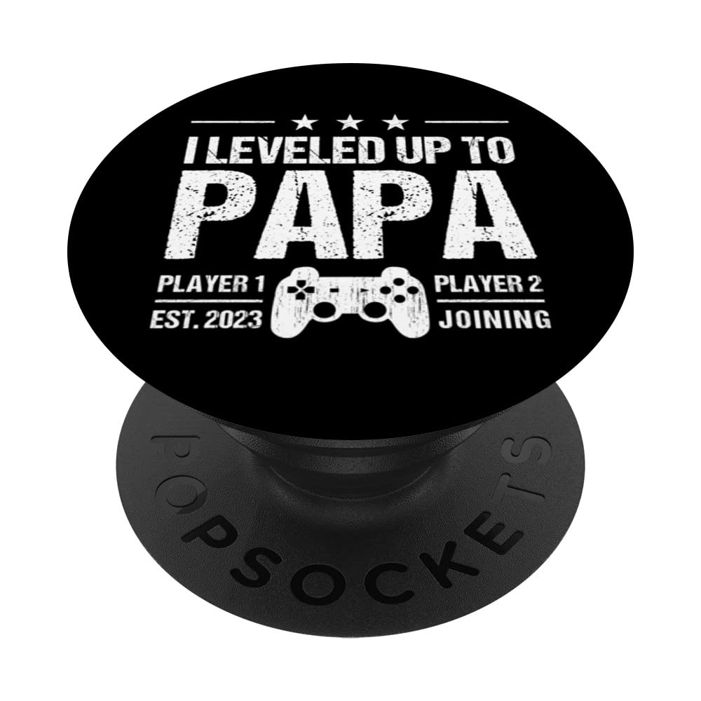 I Leveled Up To Papa Est 2023 - Funny New Dad Gamer Vintage PopSockets Swappable PopGrip