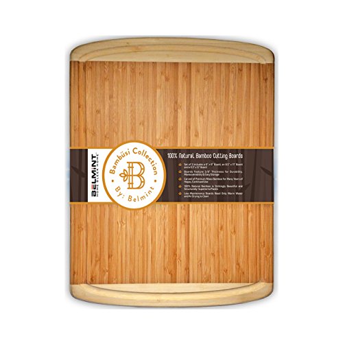 Large Cutting Board Organic Bamboo Chopping Board With Juice Grooves. Wood Serving Tray. Best For Chopping Meat, Bread, and Veggie, (Wide and Thick 18