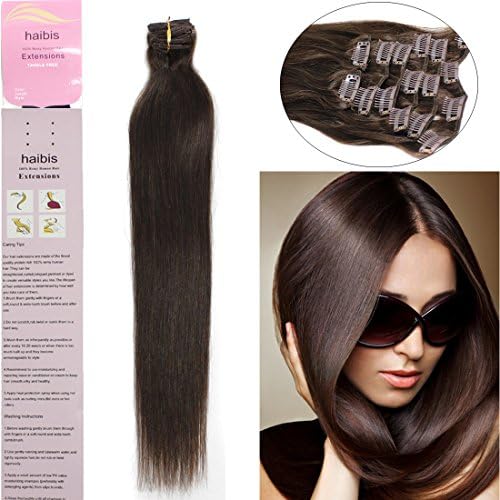 Haibis 15''-22''7pcs 70g/80g Straight Clip in Remy Human Hair Extensions(18''70g,#02 Dark Brown)
