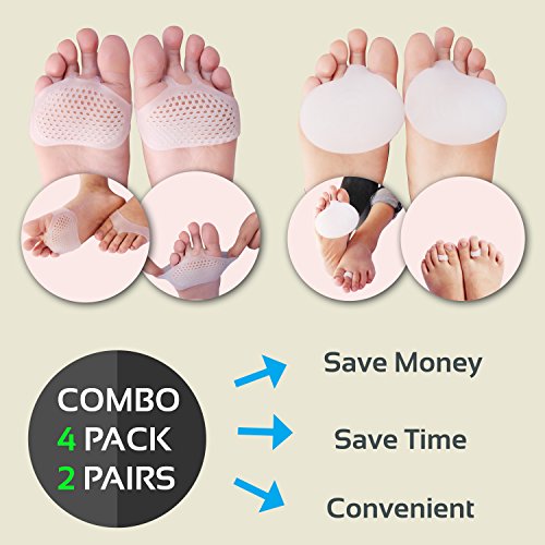 Metatarsal Pads - Ball of Foot Cushions by LUNODA Combo 2 Pairs (4pcs) - Forefoot Insoles for Metatarsal Support and Foot Pain Relief - Prevent Calluses and Blisters For Men and Women