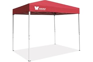 SORARA E-Z Pop Up Outdoor Portable Canopy Tent, Commercial Instant Shelter with Carry Bag, Tent Stakes, Red Roof and White Frame 6'x4'