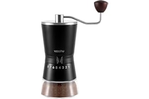 Vzaahu Stainless Steel Manual Coffee Grinder Conical Burr Capacity 2.5oz/4 Cups Bean, 15 External Adjustable Setting, Quiet Hand Coffeebean Mill for Aeropress, Americano, Espresso, French Press