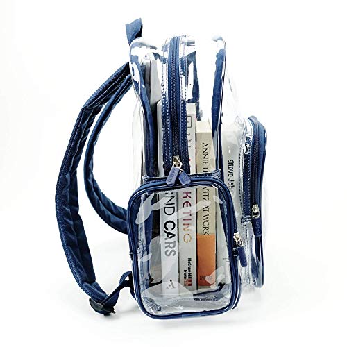 Heavy Duty Clear Bookbag Durable Plastic Transparent Clear Backpack Military Nylon Bottom (Medium, Blue)
